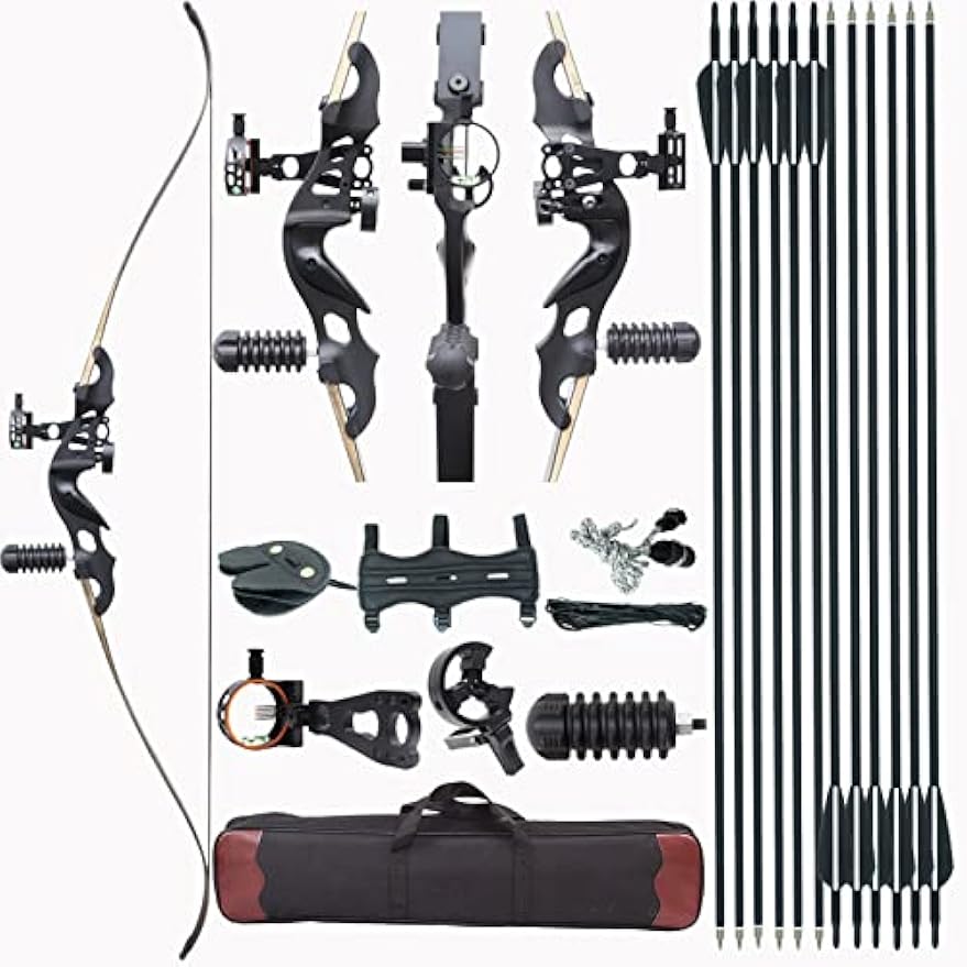 60" Takedown Recurve Bow and Arrows Set for Adults with Aluminum Bow Riser 30lbs-50lbs Right Hand Hunting Bows Kit for Adults Beginner with 12 Pcs Carbon Arrows for Archery Practice Hunting