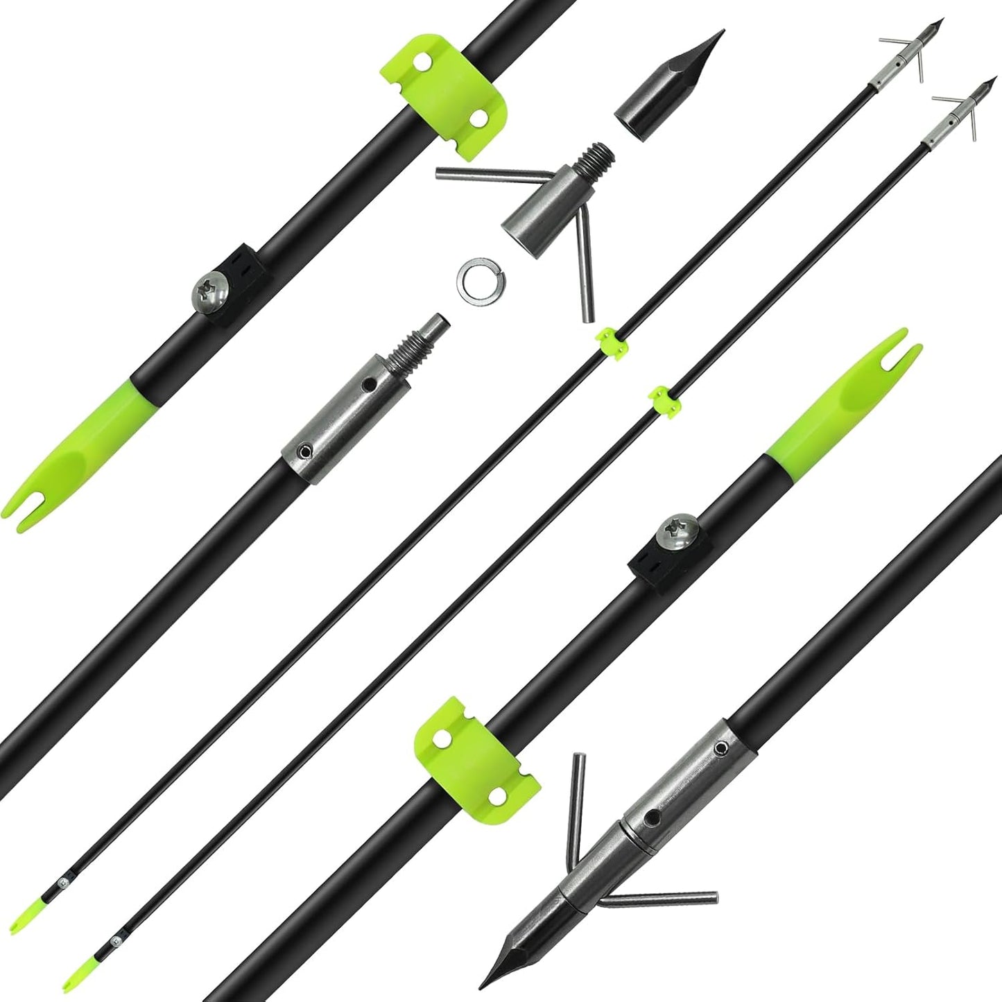 2/8Pack 34 Inches Bowfishing Arrows 8mm Fiberglass Fishing Arrow with Removeable Tips and Safety Slides for Archery Bow Fishing