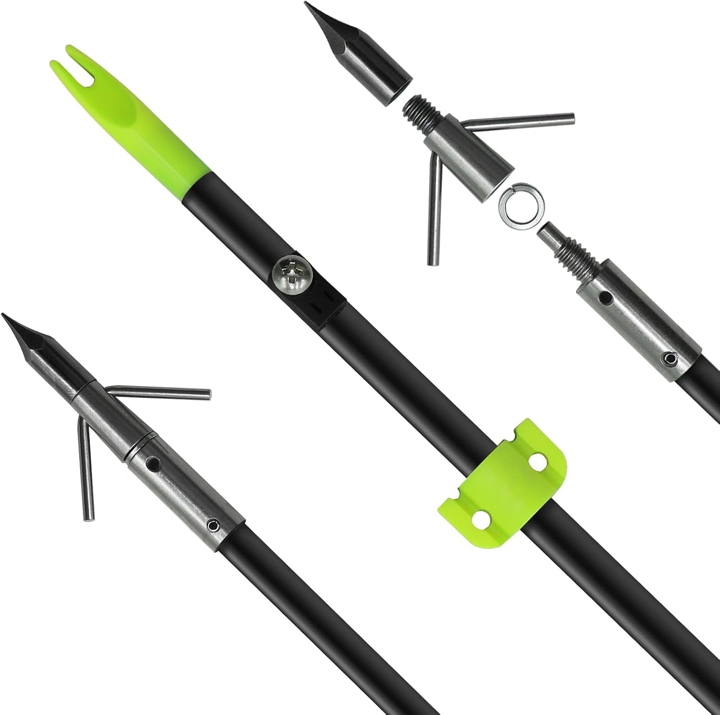 2/8Pack 34 Inches Bowfishing Arrows 8mm Fiberglass Fishing Arrow with Removeable Tips and Safety Slides for Archery Bow Fishing