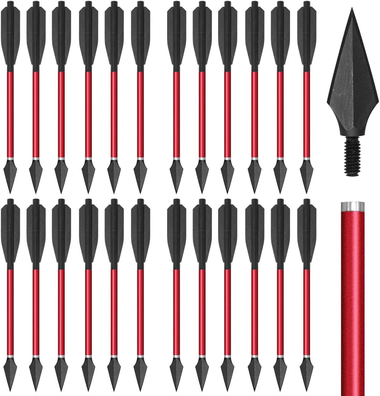 24pcs Aluminum Mini Crossbow Bolts 6.7 Inch Mini Crossbow Arrows with Sharp Removable Tips Pistol Crossbow Bolts for 50-80lbs Crossbow Hunting Target Practice