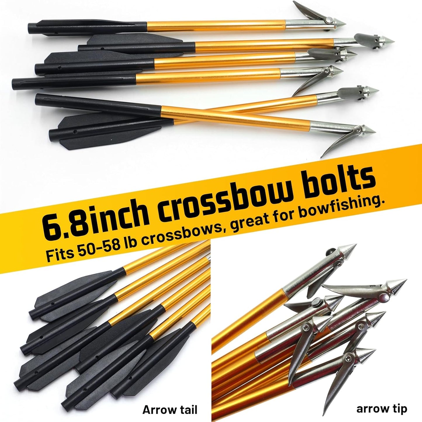 6.8 Inch Aluminium Fishing Bolts with Harpoon Pistol Crossbow Bolts for Fishing with Steel Point Fishing Arrows for Outdoor Hunting Fishing