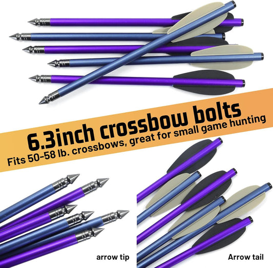 12pcs 6.3 Inch Mini Crossbow Bolts for 50-80lbs Pistol Aluminium Mini Crossbow Arrows with Sharp Tips for Adults Outdoor Hunting
