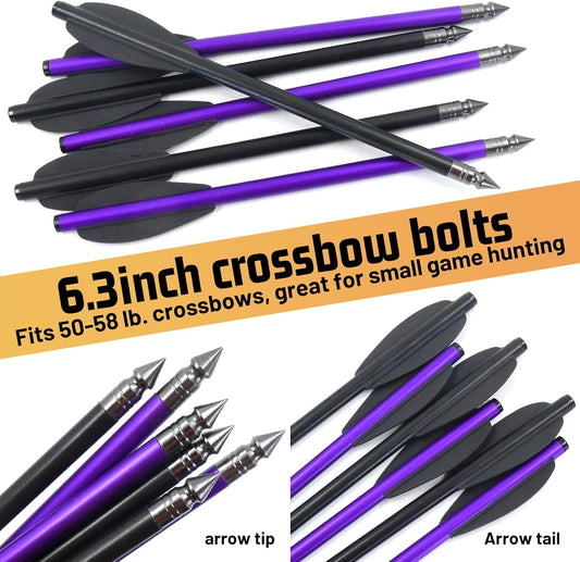 12pcs 6.3 Inch Mini Crossbow Bolts for 50-80lbs Pistol Aluminium Mini Crossbow Arrows with Sharp Tips for Adults Outdoor Hunting