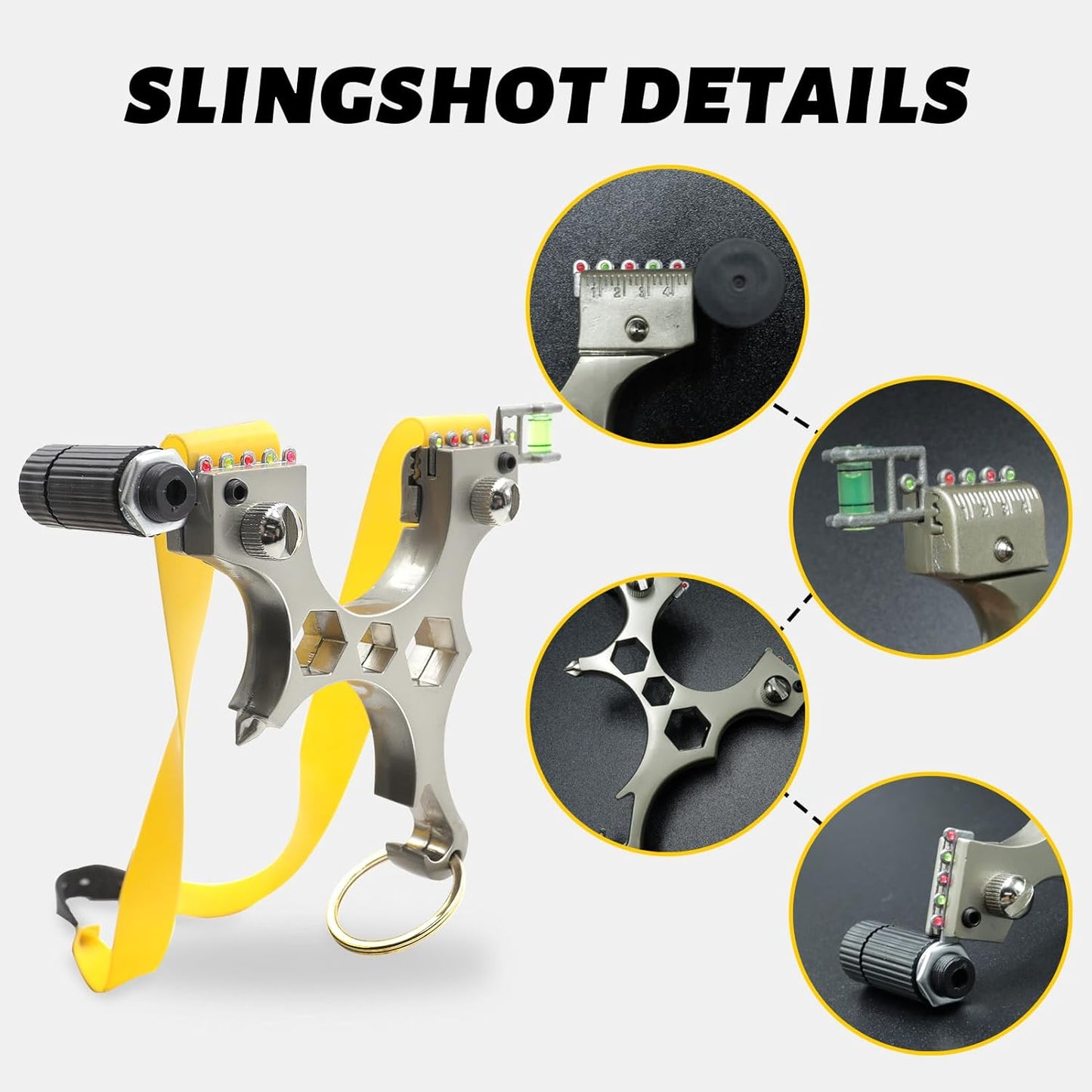 Multifunctional Stainless Steel Slingshot With Sight Bottle Opener Wrench Keychain Slingshots For Aldults With 2 Rubber Bands And 50 Ammo