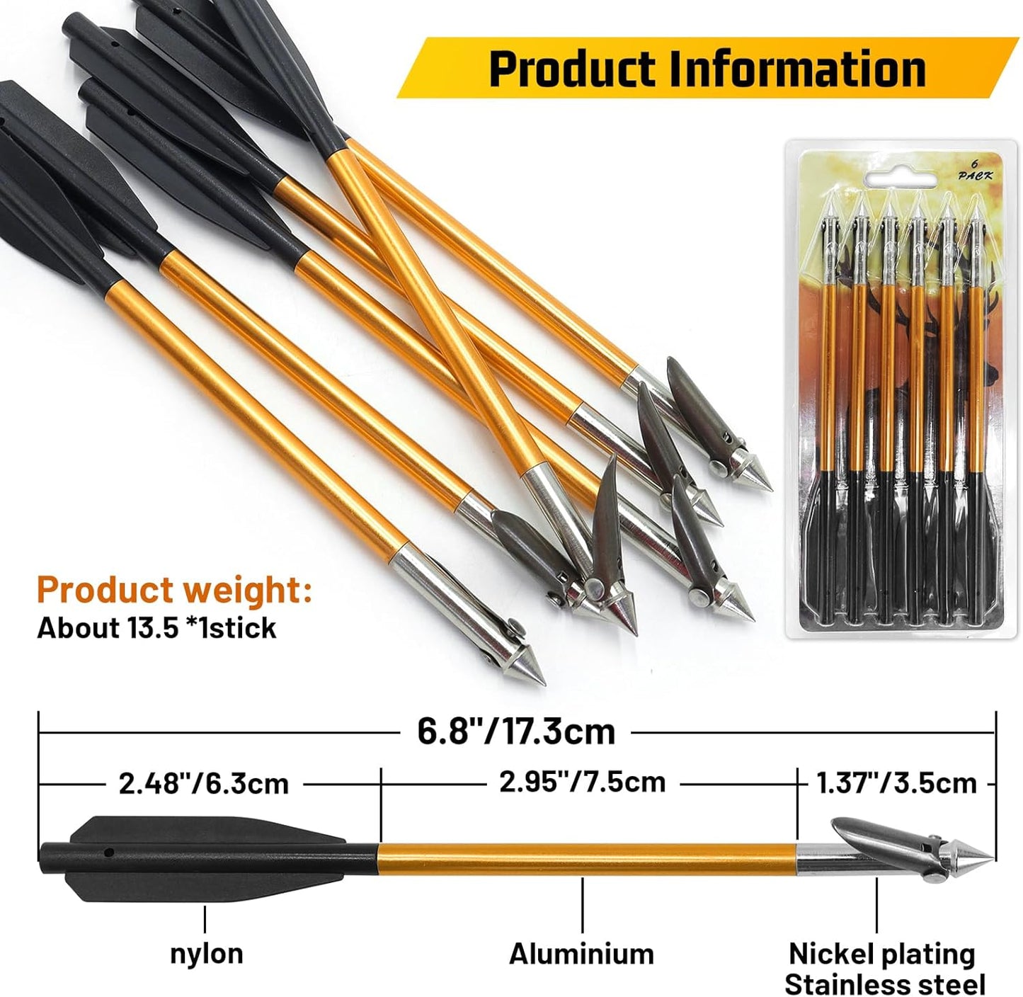 6.8 Inch Aluminium Fishing Bolts with Harpoon Pistol Crossbow Bolts for Fishing with Steel Point Fishing Arrows for Outdoor Hunting Fishing