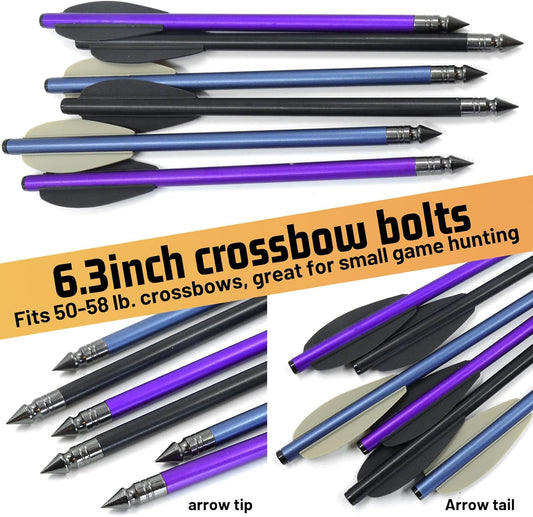 18pcs Mini Crossbow Bolts for Adults 6.3'' Aluminium Crossbow Arrows with Soft Vanes and Mental Tips for 50-80lbs Pistol Crossbow Small Hunting Games