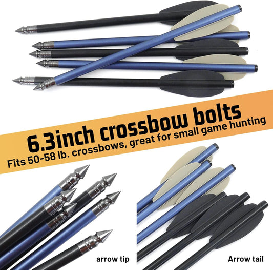 12pcs 6.3 Inch Mini Crossbow Bolts for 50-80lbs Pistol Aluminium Mini Crossbow Arrows with Sharp Tips for Adults Outdoor Hunting