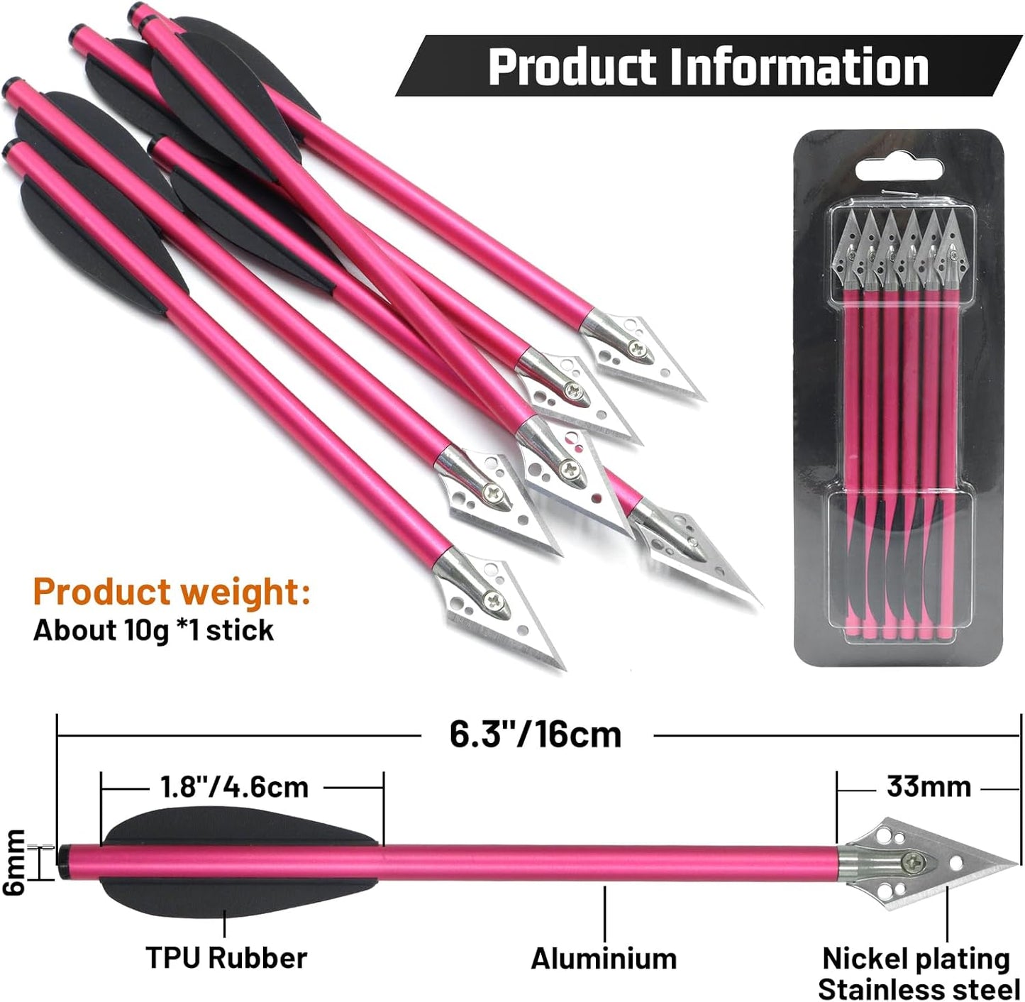 6.3" Pistol Crossbow Bolts with Sharp Blade Mini Crossbow Pistol Arrows for Adults Aluminium Crossbow for Outdoor Hunting (Pack of 6/12/24)
