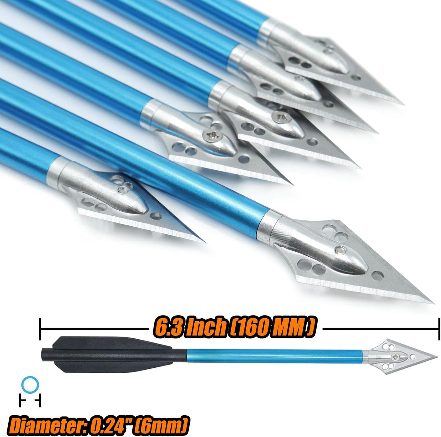 6.3" Aluminum Crossbow Bolts with Steel Broadhead Tips for 50-80lbs Self Cocking Mini Crossbow Archery Outdoor Pistol Crossbow Precision Target Practice Hunting