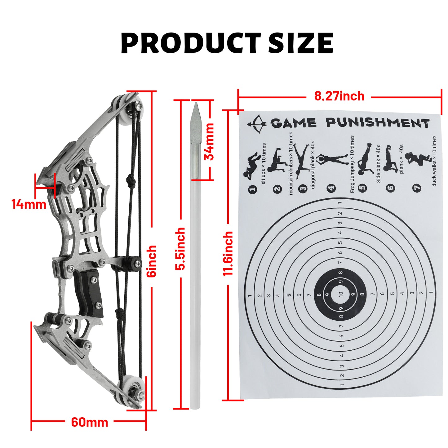 6" Mini Compound Bow and Arrow Set Pocket Bow Metal Material Catapult with Arrows for Target Archery Practice Office Fitness Parent-Child Play Family Games