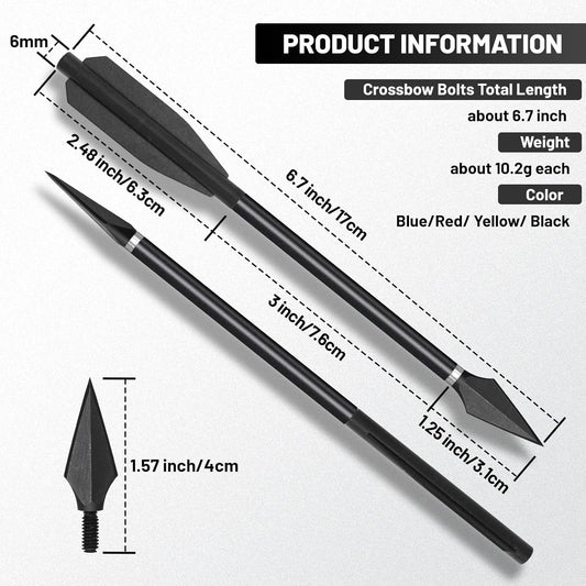 24pcs Aluminum Mini Crossbow Bolts 6.7 Inch Mini Crossbow Arrows with Sharp Removable Tips Pistol Crossbow Bolts for 50-80lbs Crossbow Hunting Target Practice