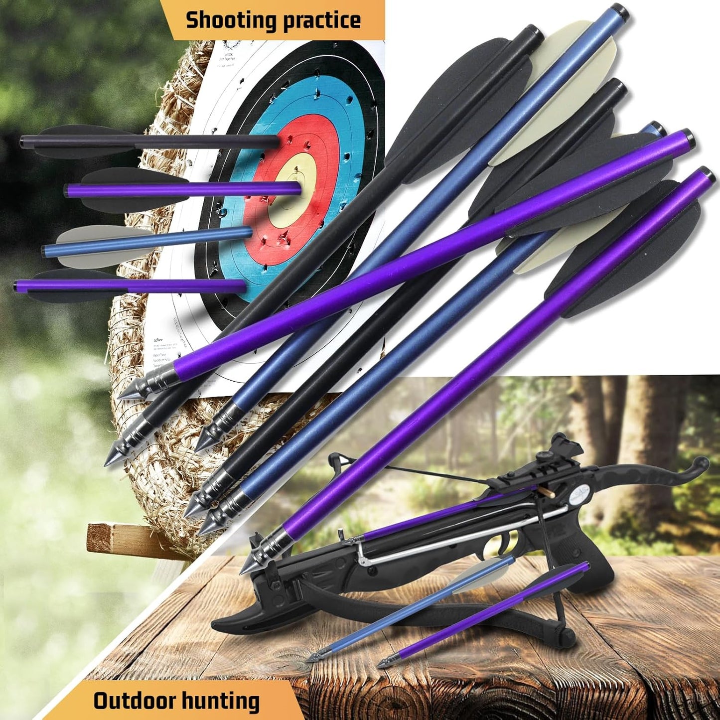 18pcs Mini Crossbow Bolts for Adults 6.3'' Aluminium Crossbow Arrows with Soft Vanes and Mental Tips for 50-80lbs Pistol Crossbow Small Hunting Games