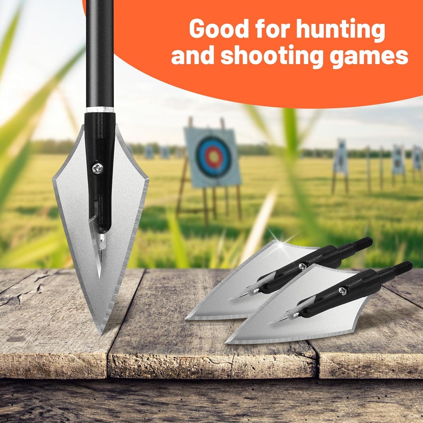 6pcs 150 Grain Screw in Arrowheads Stainless Steel Archery Arrow Tips Fixed Blade Arrows Heads Archery Broadheads for Hunting or Shooting Target Practice
