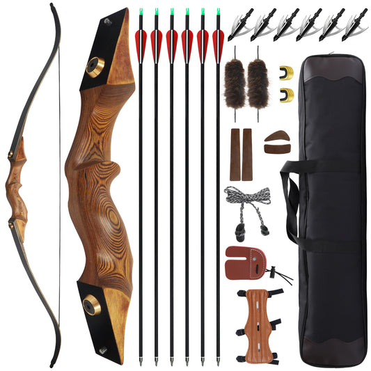 60'' Archery Recurve Bows Kit for Adults 20-60lbs Recurve Bow and Arrows and Replacable Broadheads Takedown Wooden Bows Kit with Bow Bag for Hunting