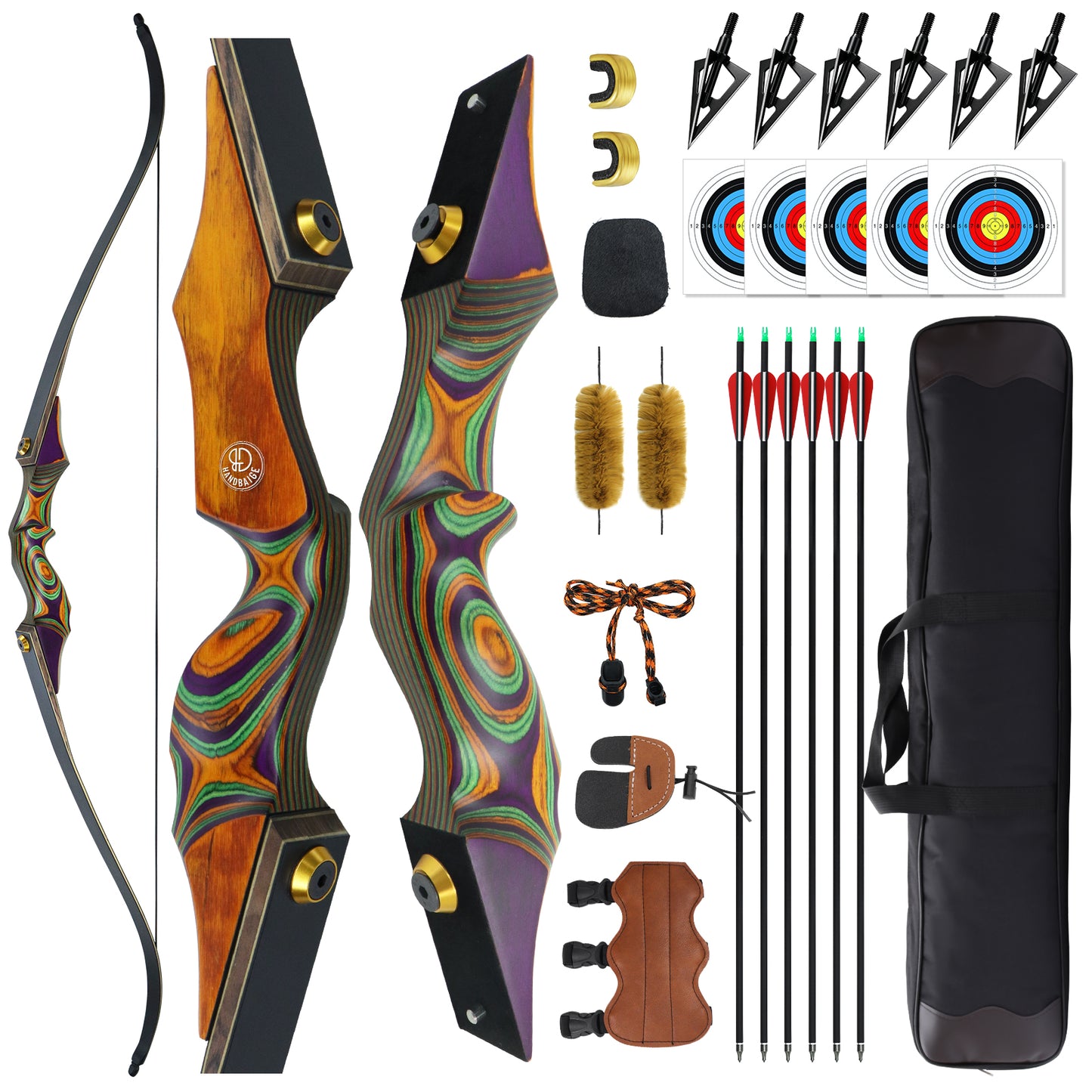60'' 20-60lbs Archery Recurve Bow and Arrow for Adults Right Hand Takedown Wooden Recurve Bows with 6 Extra Arrow Heads and Bow Case