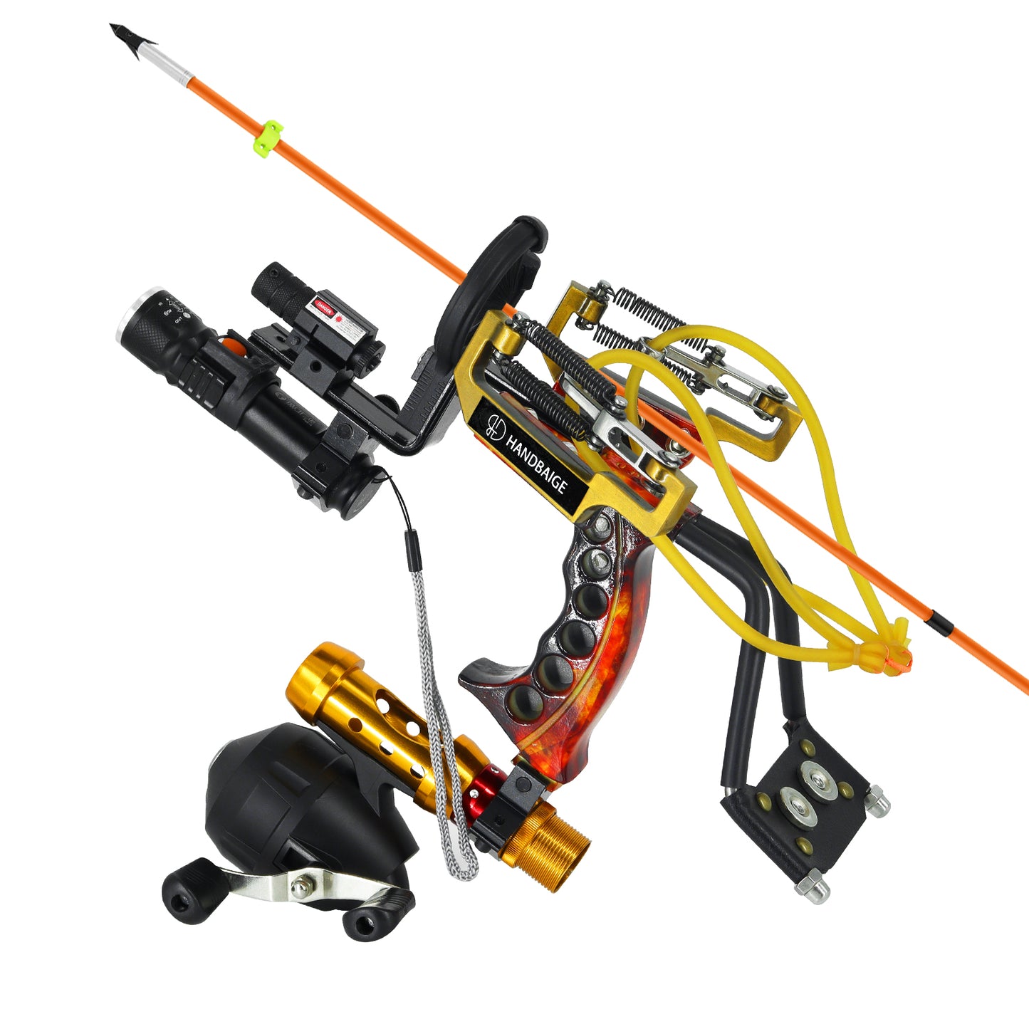 HANDBAIGE Fishing Slingshot Kit High Velocity Hunting Slingshot for Adults Archery Wrist Sling Bow Sling Shots with Fishing Reel Rubber Bands Arrow Brush