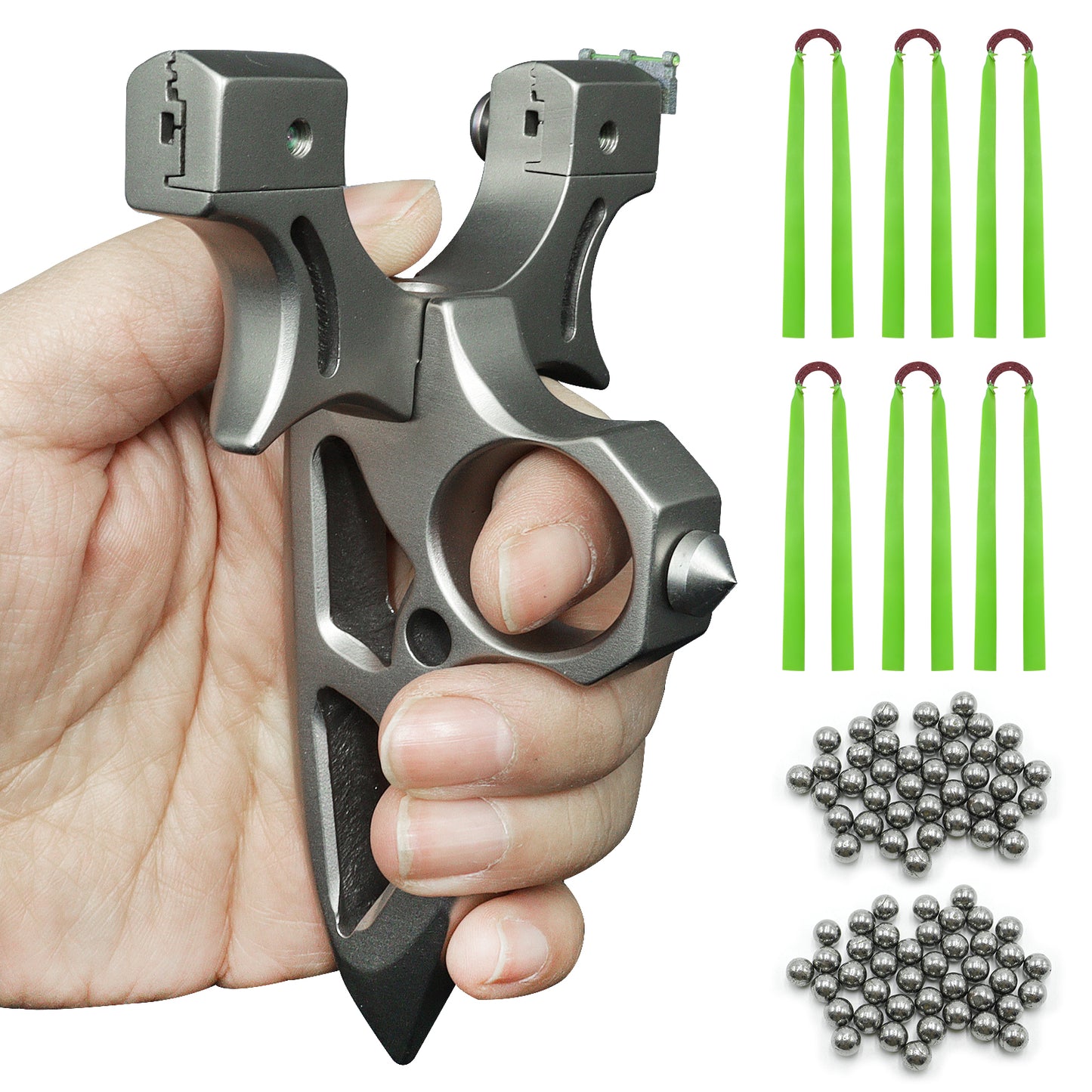 Professional Stainless Steel Slingshot with Sight for Adults High Velocity Slingshot Hunting Slingshot Set with 100 Ammo Balls and 6 Rubber Bands for Outdoor Shooting Practice