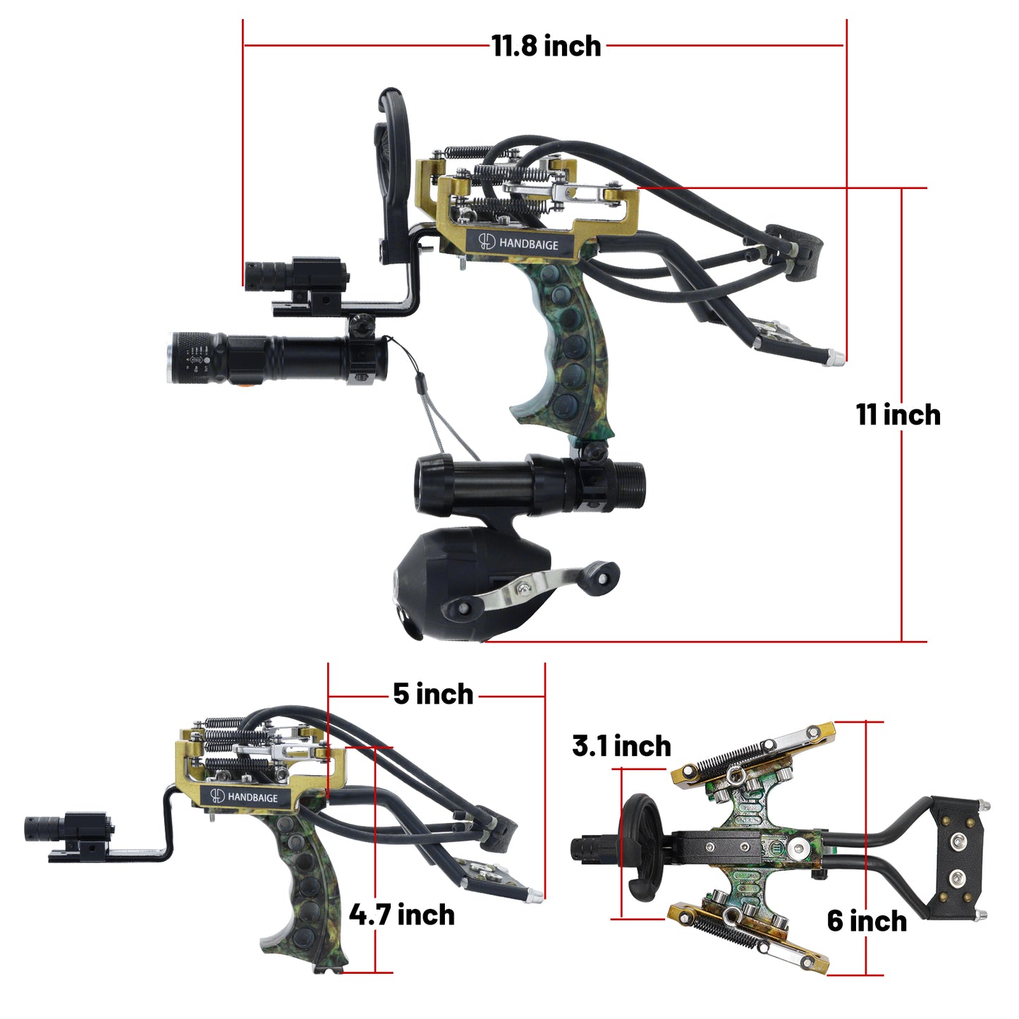 HANDBAIGE Fishing Slingshot Kit High Velocity Hunting Slingshot for Adults Archery Wrist Sling Bow Sling Shots with Fishing Reel Rubber Bands Arrow Brush