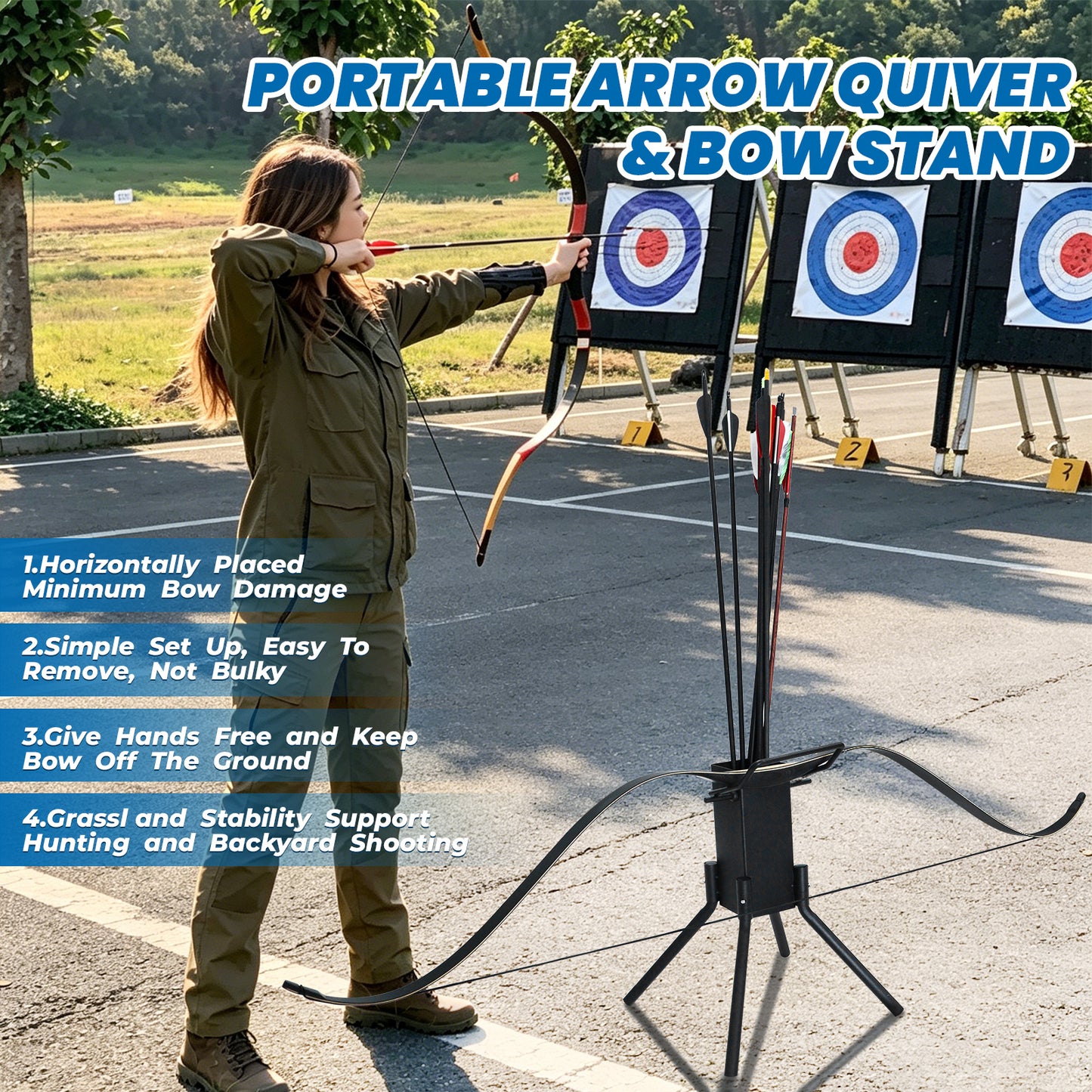 Archery Bow Stand with Arrow Quiver Foldable Bow and Arrow Holder for Hunting Recurve Bow Quiver Stand for Shooting Target