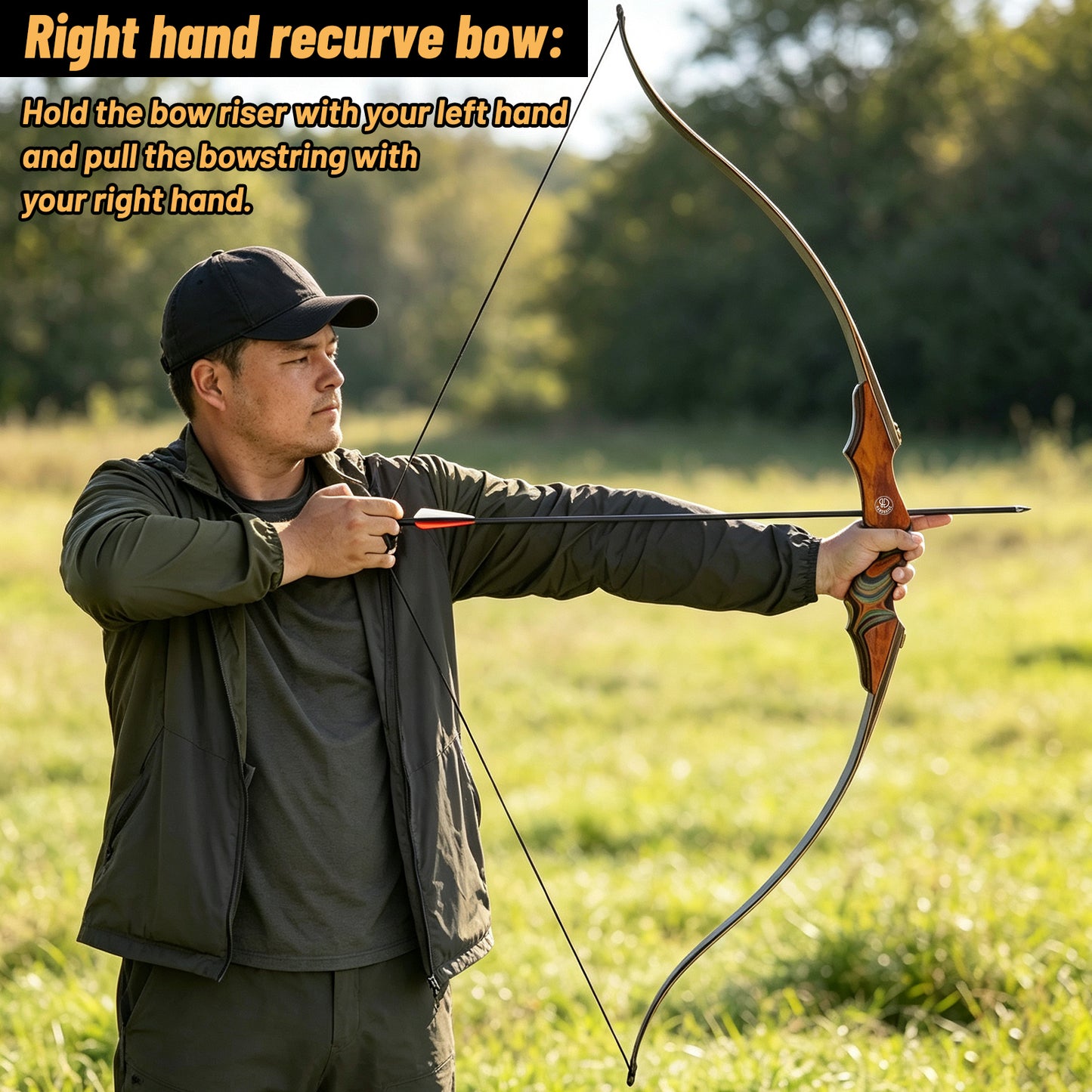 60'' 20-60lbs Archery Recurve Bow and Arrow for Adults Right Hand Takedown Wooden Recurve Bows with 6 Extra Arrow Heads and Bow Case