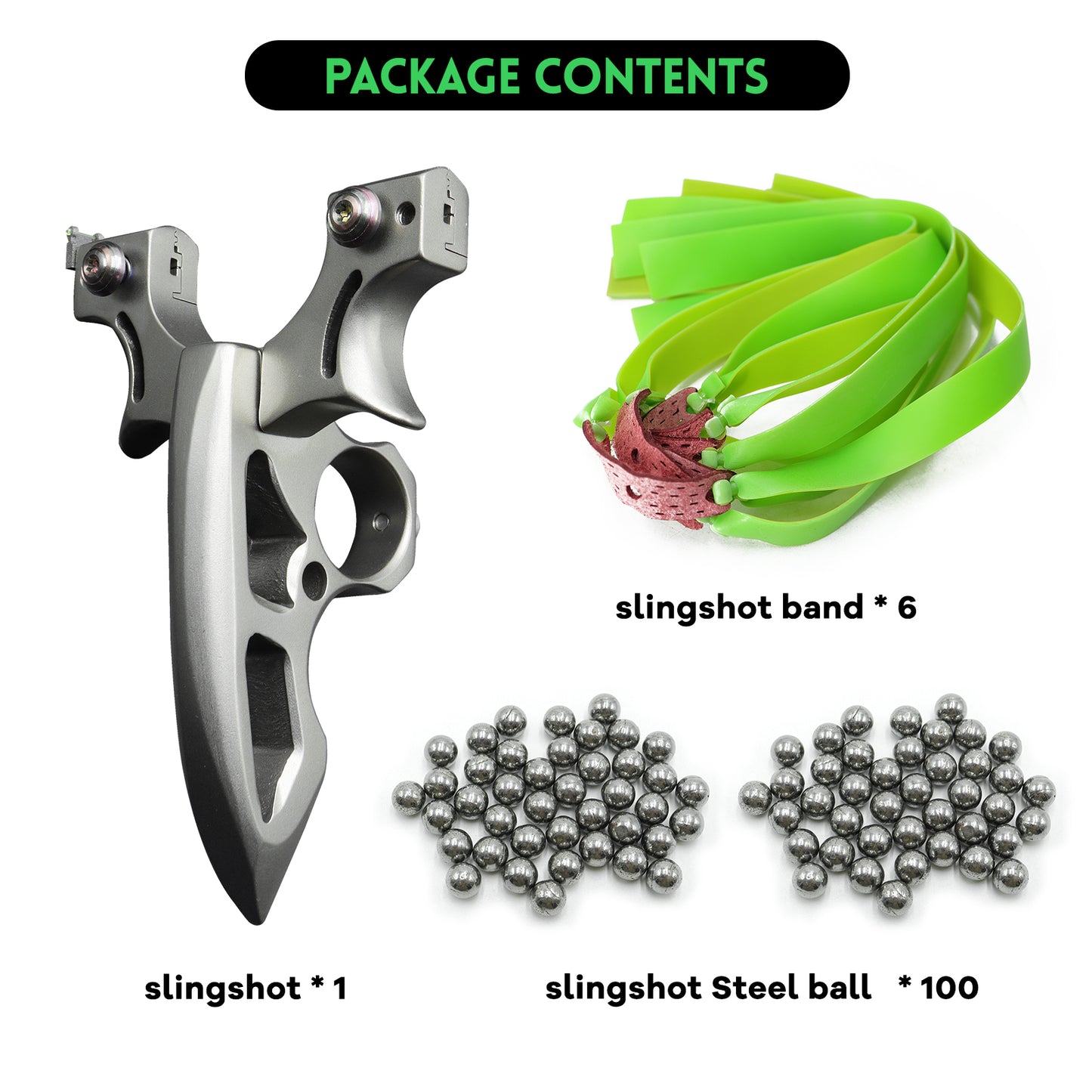 Professional Stainless Steel Slingshot with Sight for Adults High Velocity Slingshot Hunting Slingshot Set with 100 Ammo Balls and 6 Rubber Bands for Outdoor Shooting Practice
