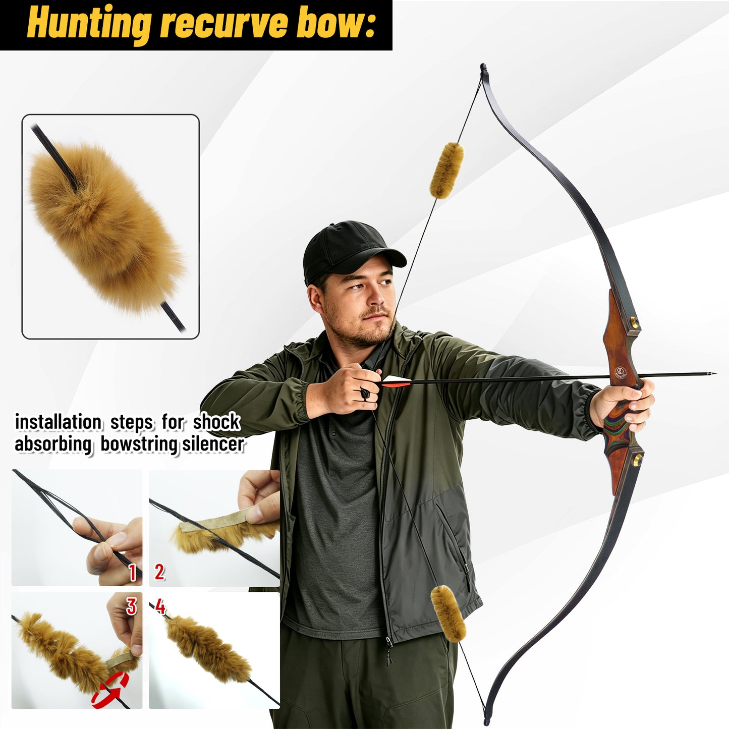 60'' 20-60lbs Archery Recurve Bow and Arrow for Adults Right Hand Takedown Wooden Recurve Bows with 6 Extra Arrow Heads and Bow Case