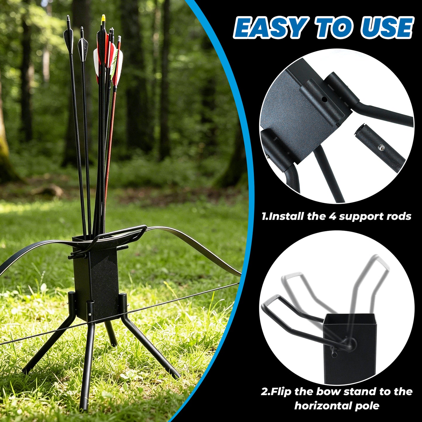 Archery Bow Stand with Arrow Quiver Foldable Bow and Arrow Holder for Hunting Recurve Bow Quiver Stand for Shooting Target