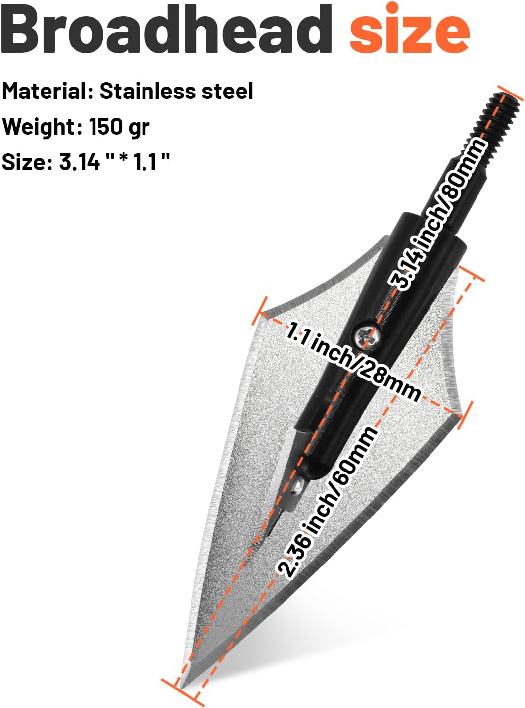6pcs 150 Grain Screw in Arrowheads Stainless Steel Archery Arrow Tips Fixed Blade Arrows Heads Archery Broadheads for Hunting or Shooting Target Practice