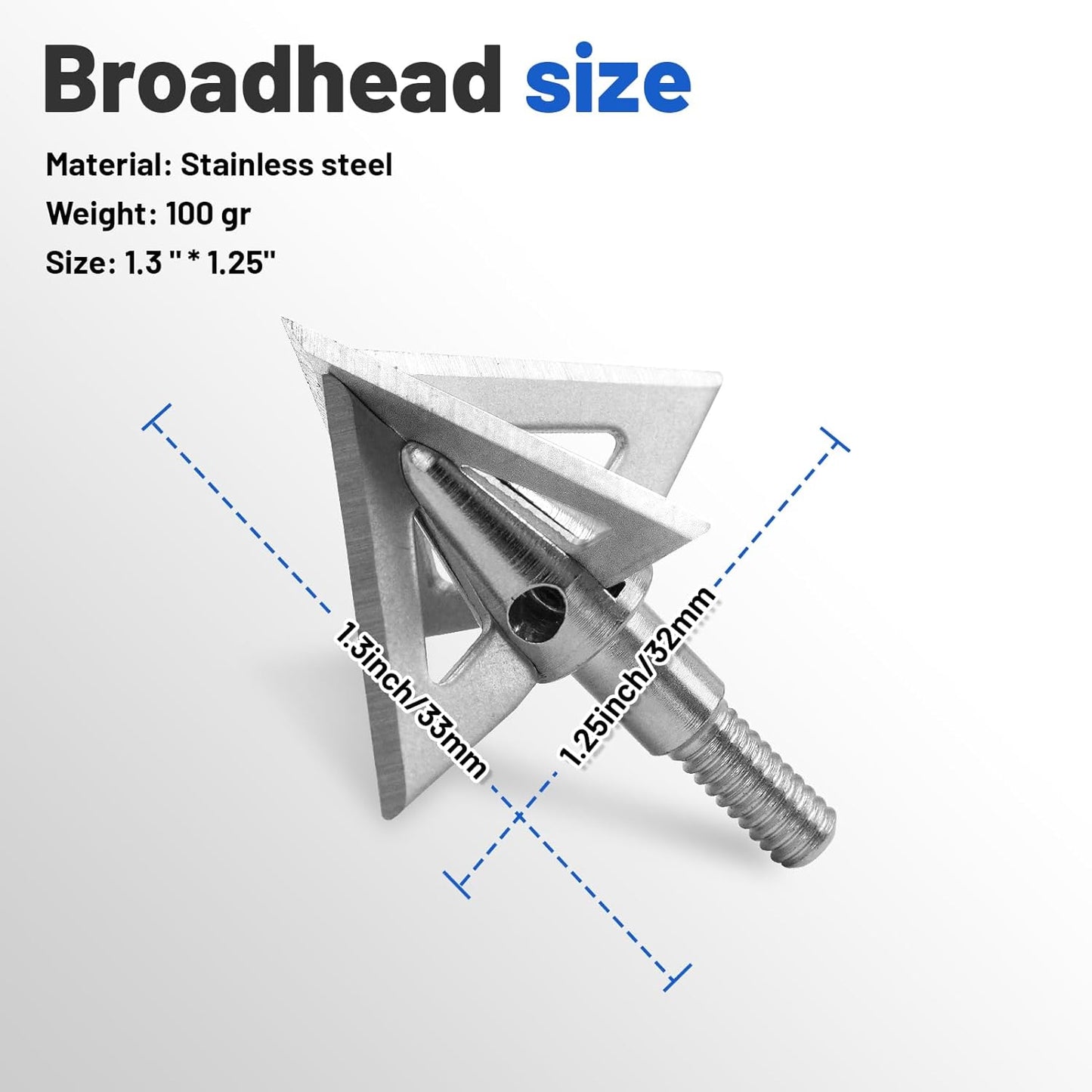 12 Pcs 100 Grain Stainless Steel Arrowhead Fixed Blade Hunting Broadheads Screw in Arrowheads Traditional Archery Arrow Tips for Compound, Recurve Bow & Crossbow