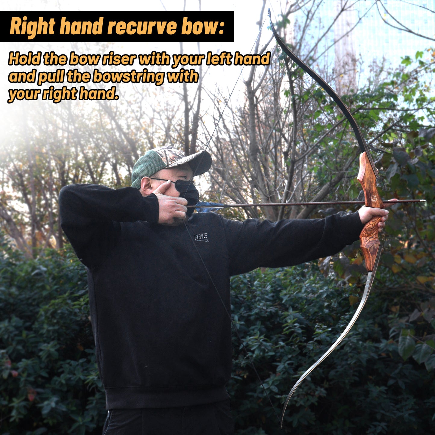 60'' Archery Recurve Bows Kit for Adults 20-60lbs Recurve Bow and Arrows and Replacable Broadheads Takedown Wooden Bows Kit with Bow Bag for Hunting
