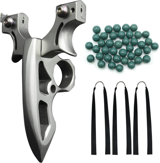 Powerful Slingshot for Hunting Stainless Steel Slingshots for Adults with 3 Slingshot Rubber Bands 50 Clay Slingshot Ammo
