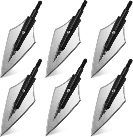 6pcs 150 Grain Screw in Arrowheads Stainless Steel Archery Arrow Tips Fixed Blade Arrows Heads Archery Broadheads for Hunting or Shooting Target Practice