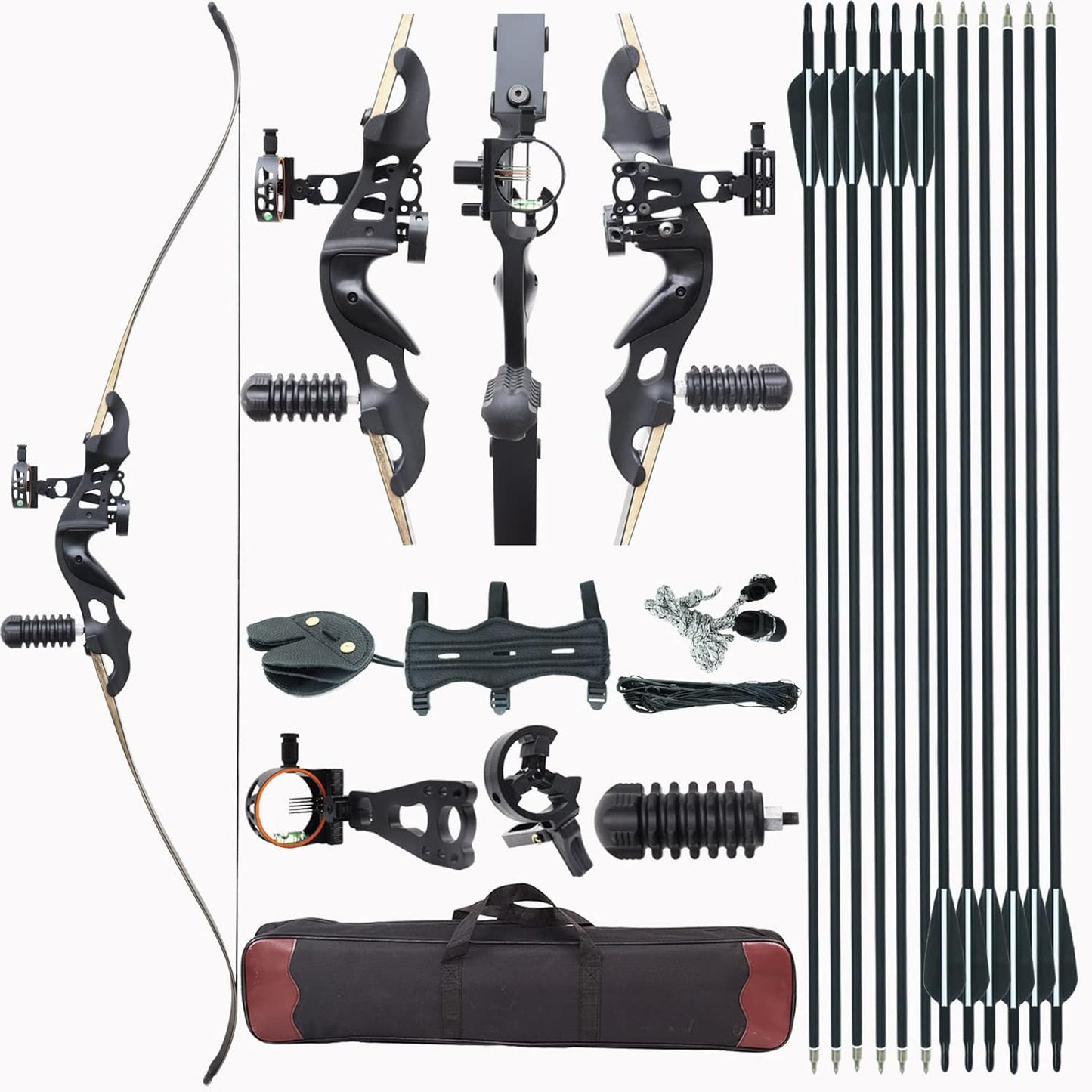 60" Takedown Recurve Bow and Arrows Set for Adults with Aluminum Bow Riser 30lbs-50lbs Right Hand Hunting Bows Kit for Adults Beginner with 12 Pcs Carbon Arrows for Archery Practice Hunting
