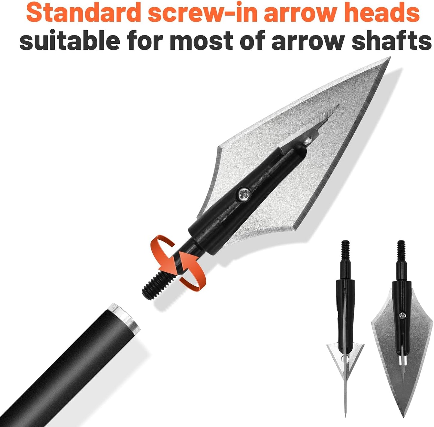 6pcs 150 Grain Screw in Arrowheads Stainless Steel Archery Arrow Tips Fixed Blade Arrows Heads Archery Broadheads for Hunting or Shooting Target Practice