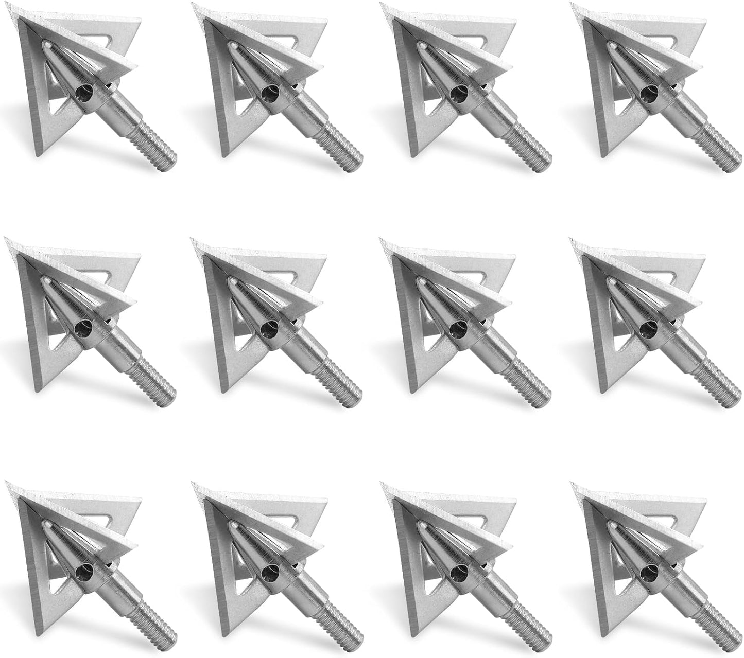 12 Pcs 100 Grain Stainless Steel Arrowhead Fixed Blade Hunting Broadheads Screw in Arrowheads Traditional Archery Arrow Tips for Compound, Recurve Bow & Crossbow