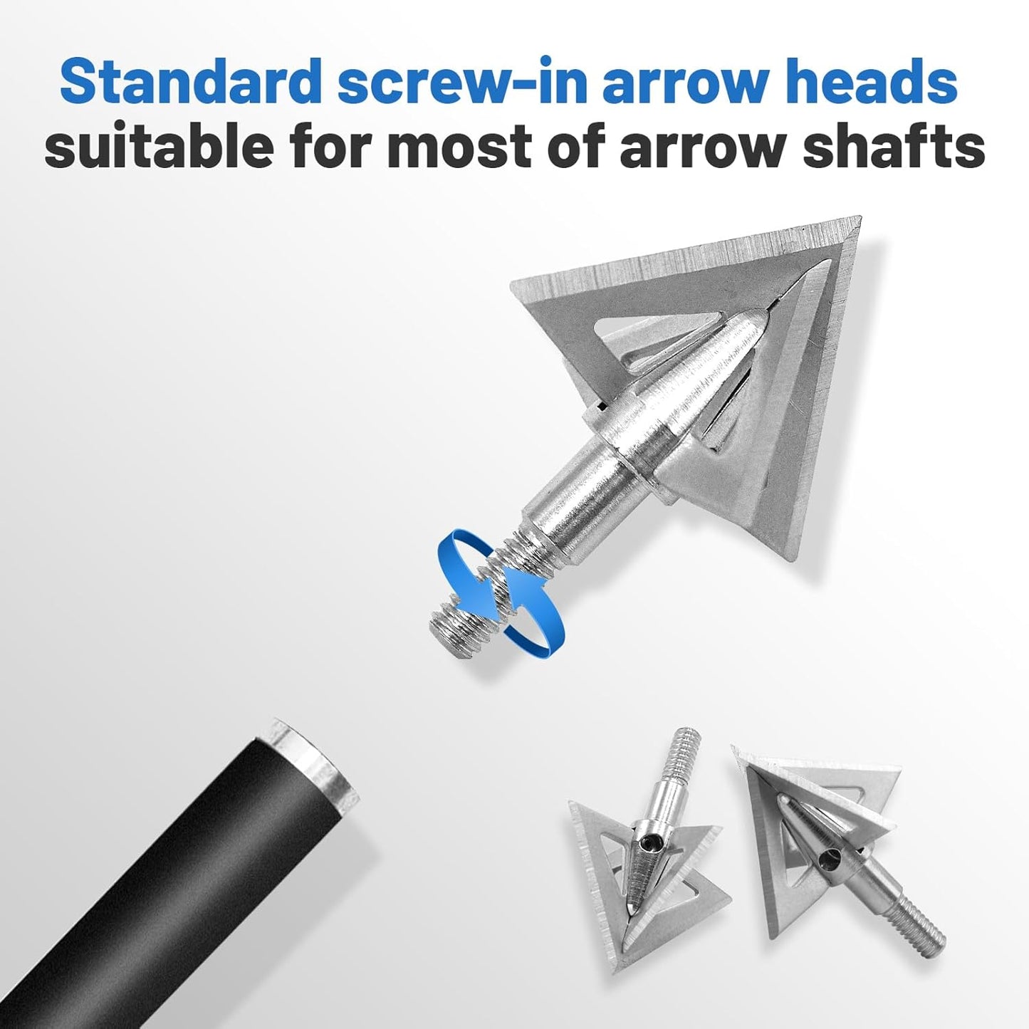 12 Pcs 100 Grain Stainless Steel Arrowhead Fixed Blade Hunting Broadheads Screw in Arrowheads Traditional Archery Arrow Tips for Compound, Recurve Bow & Crossbow