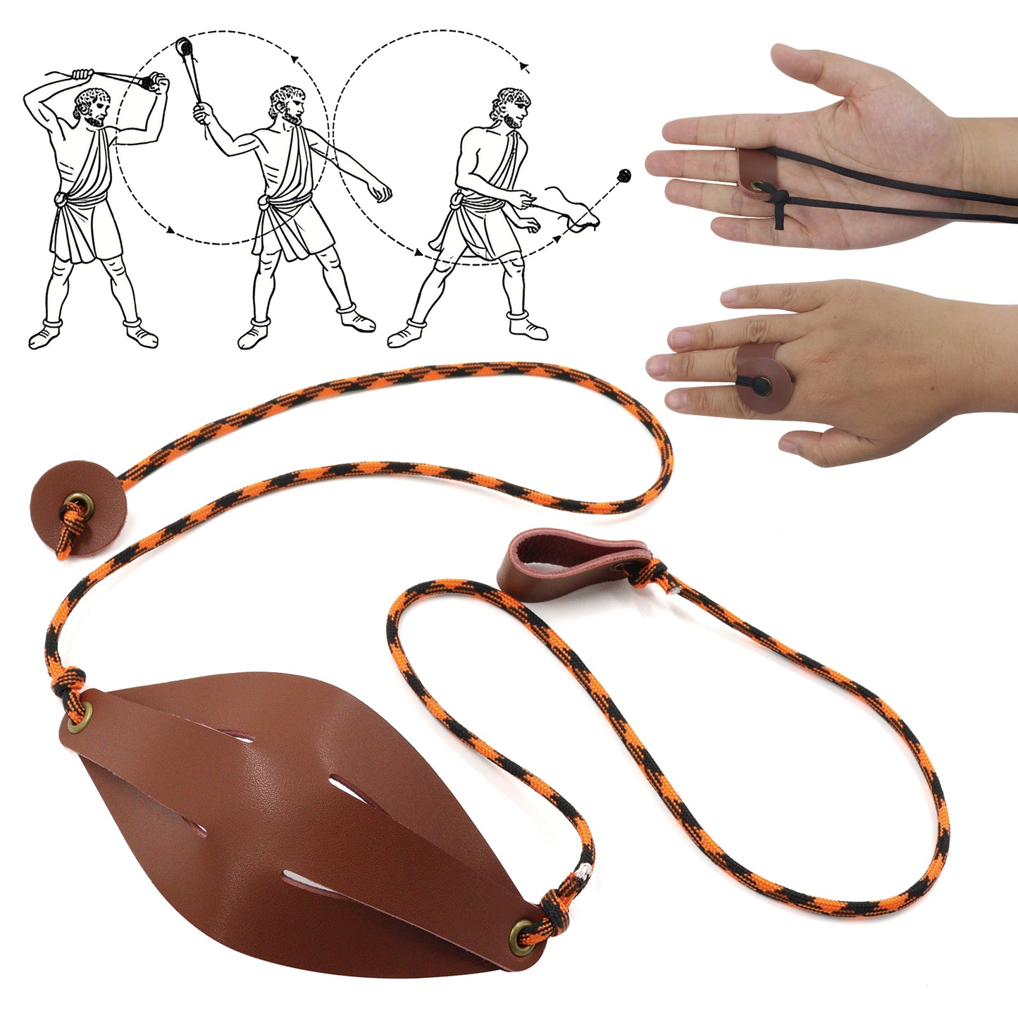 Plus Pouch Traditional Old-Fashioned Slingshot Handmade Paracord Shepherds slingshots Leather Throwing Sling Rock Thrower