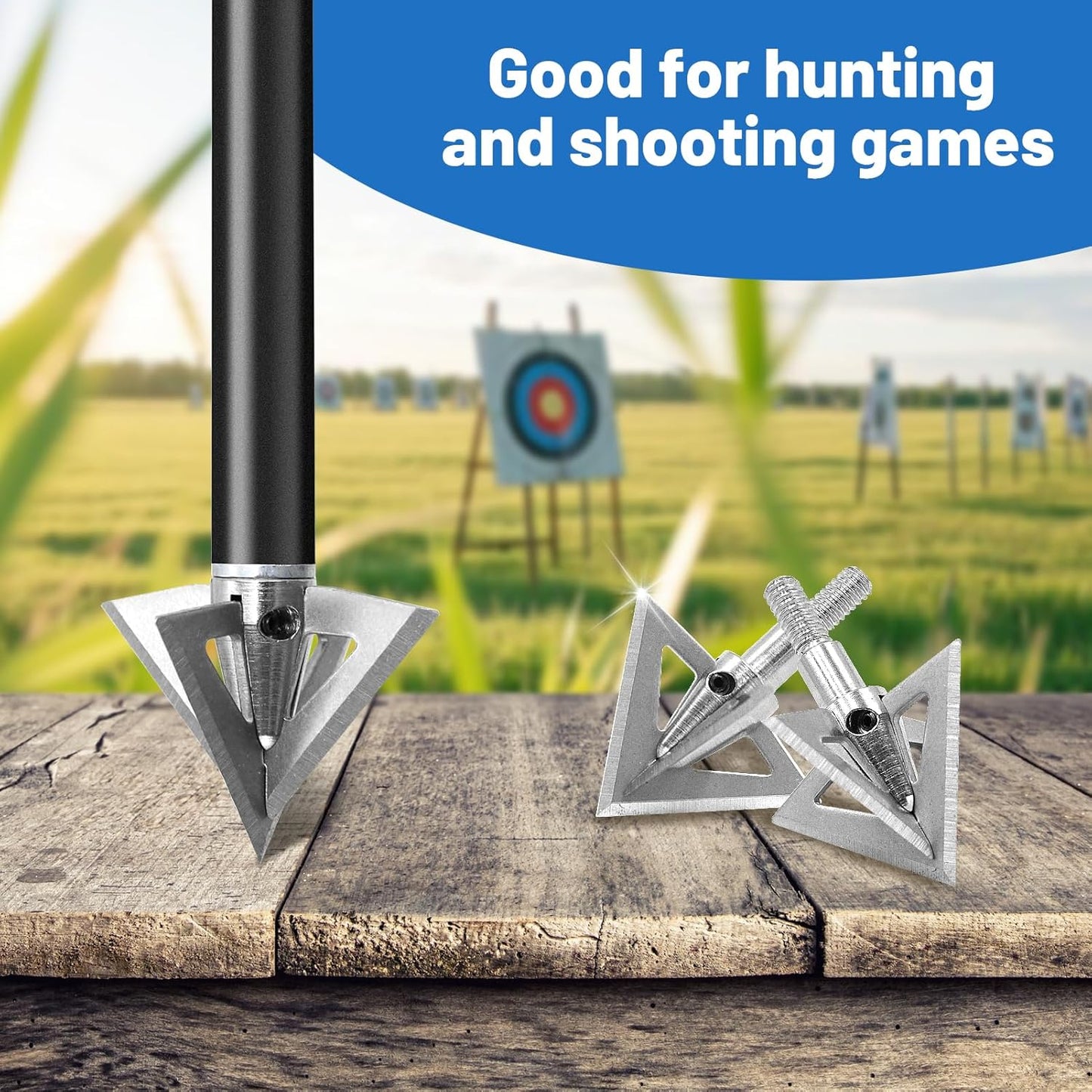 12 Pcs 100 Grain Stainless Steel Arrowhead Fixed Blade Hunting Broadheads Screw in Arrowheads Traditional Archery Arrow Tips for Compound, Recurve Bow & Crossbow